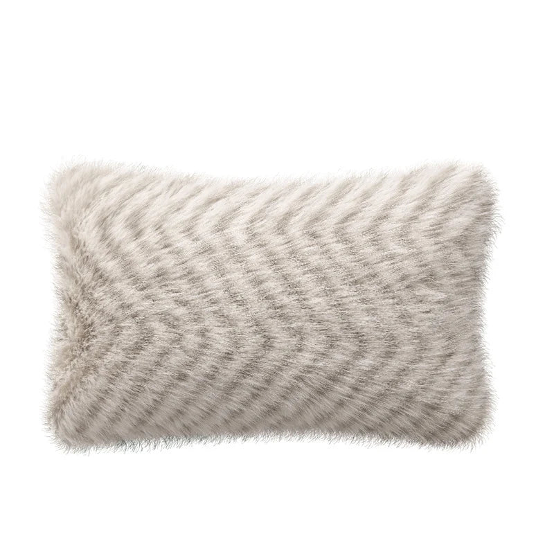 Lumbar Pillow Faux Fur Wavy Quilted 30x50 cm