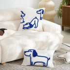 Lumbar Pillow Hand-Tufted Dog Motif Removable Cotton Blend Cover