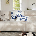 Lumbar Pillow Hand-Tufted Dog Motif Removable Cotton Blend Cover