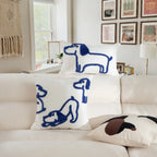 Lumbar Pillow Hand-Tufted Dog Motif Removable Cotton Blend Cover