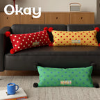 Lumbar Pillow Polka Dot Corner Pom-Poms Removable Woven Cover