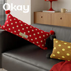 Lumbar Pillow Polka Dot Corner Pom-Poms Removable Woven Cover