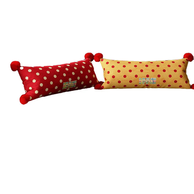 Lumbar Pillow Polka Dot Corner Pom-Poms Removable Woven Cover