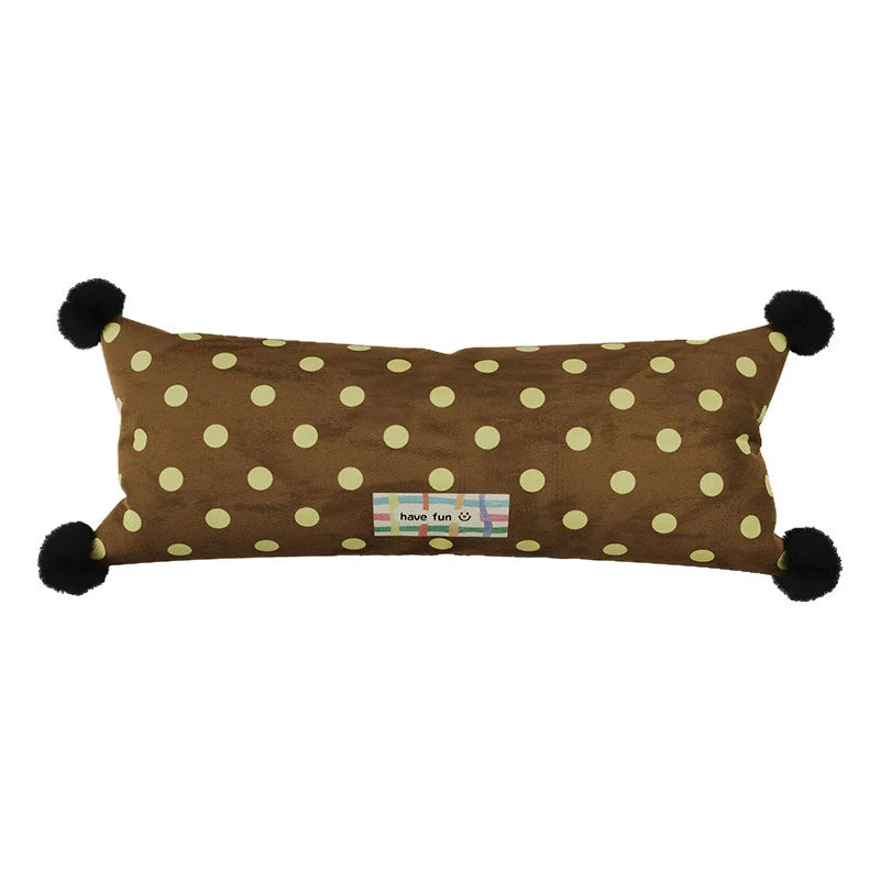 Lumbar Pillow Polka Dot Corner Pom-Poms Removable Woven Cover
