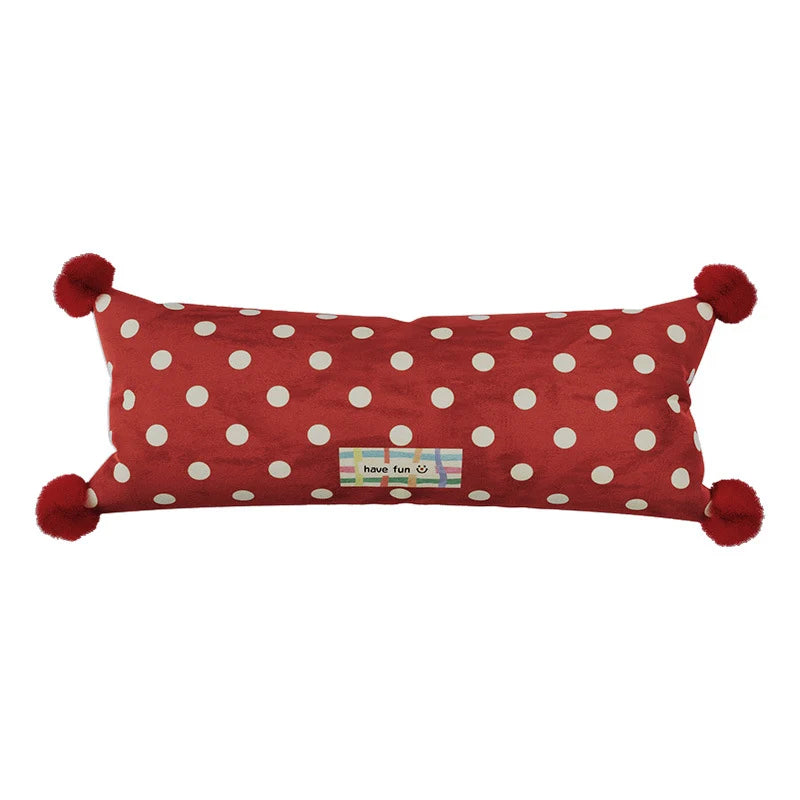 Lumbar Pillow Polka Dot Corner Pom-Poms Removable Woven Cover