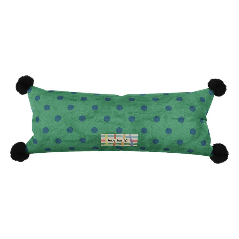 Lumbar Pillow Polka Dot Corner Pom-Poms Removable Woven Cover