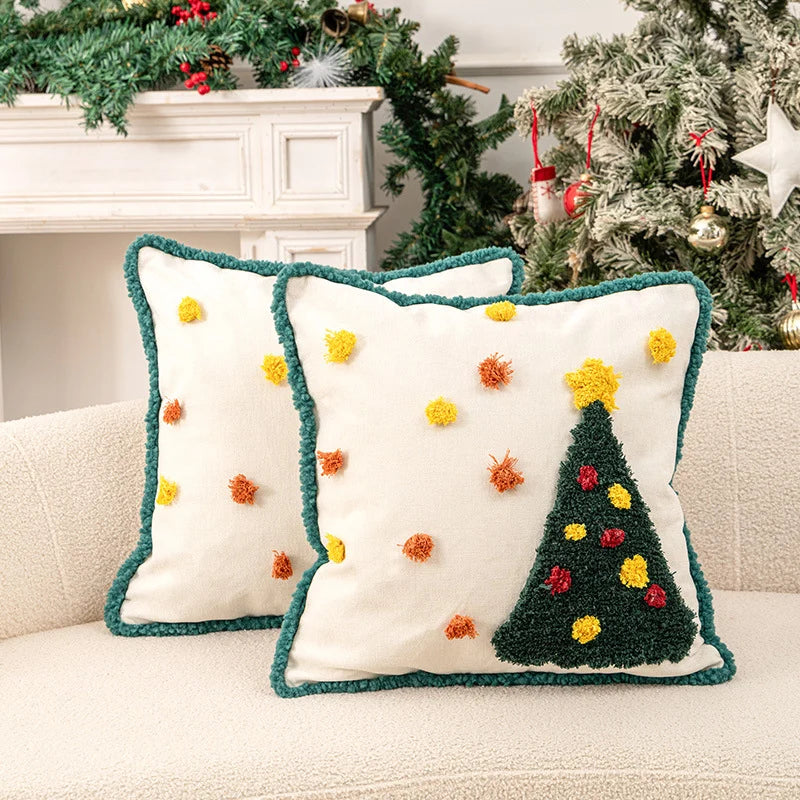 Lumbar Pillow Set Tufted & Pom Accents