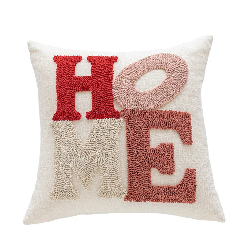 Lumbar Pillow Tufted Letter Loop-Pile Plush Fill Removable Cover