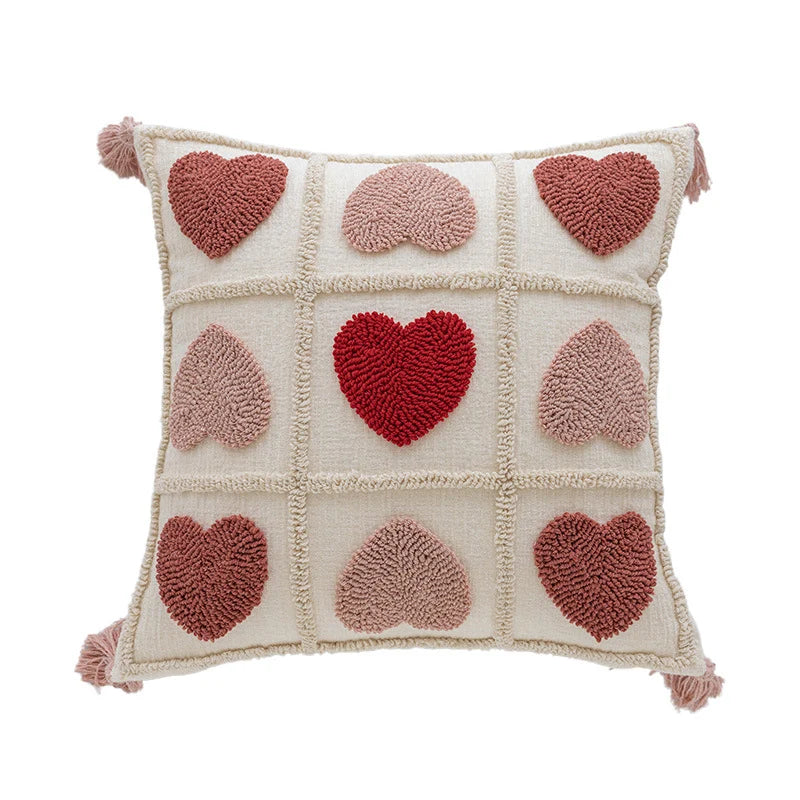 Lumbar Pillow Tufted Letter Loop-Pile Plush Fill Removable Cover