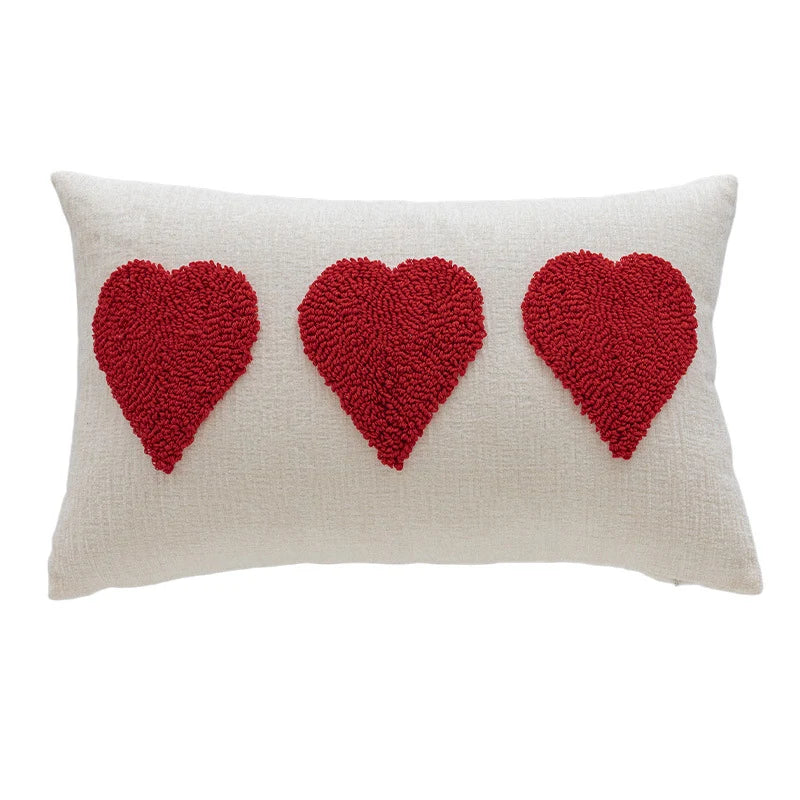 Lumbar Pillow Tufted Letter Loop-Pile Plush Fill Removable Cover