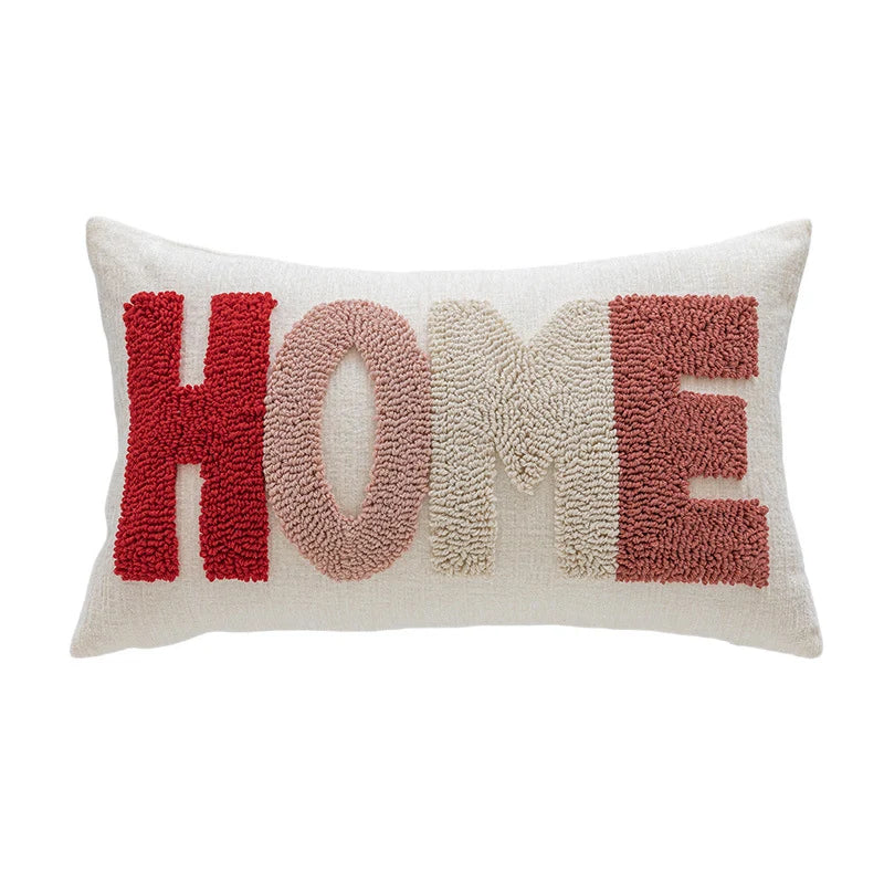 Lumbar Pillow Tufted Letter Loop-Pile Plush Fill Removable Cover