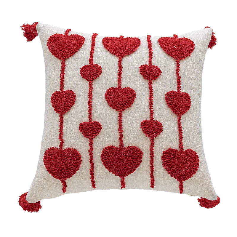 Lumbar Pillow Tufted Letter Loop-Pile Plush Fill Removable Cover