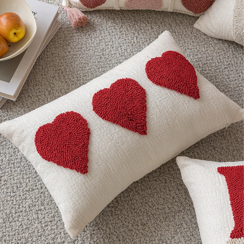 Lumbar Pillow Tufted Letter Loop-Pile Plush Fill Removable Cover