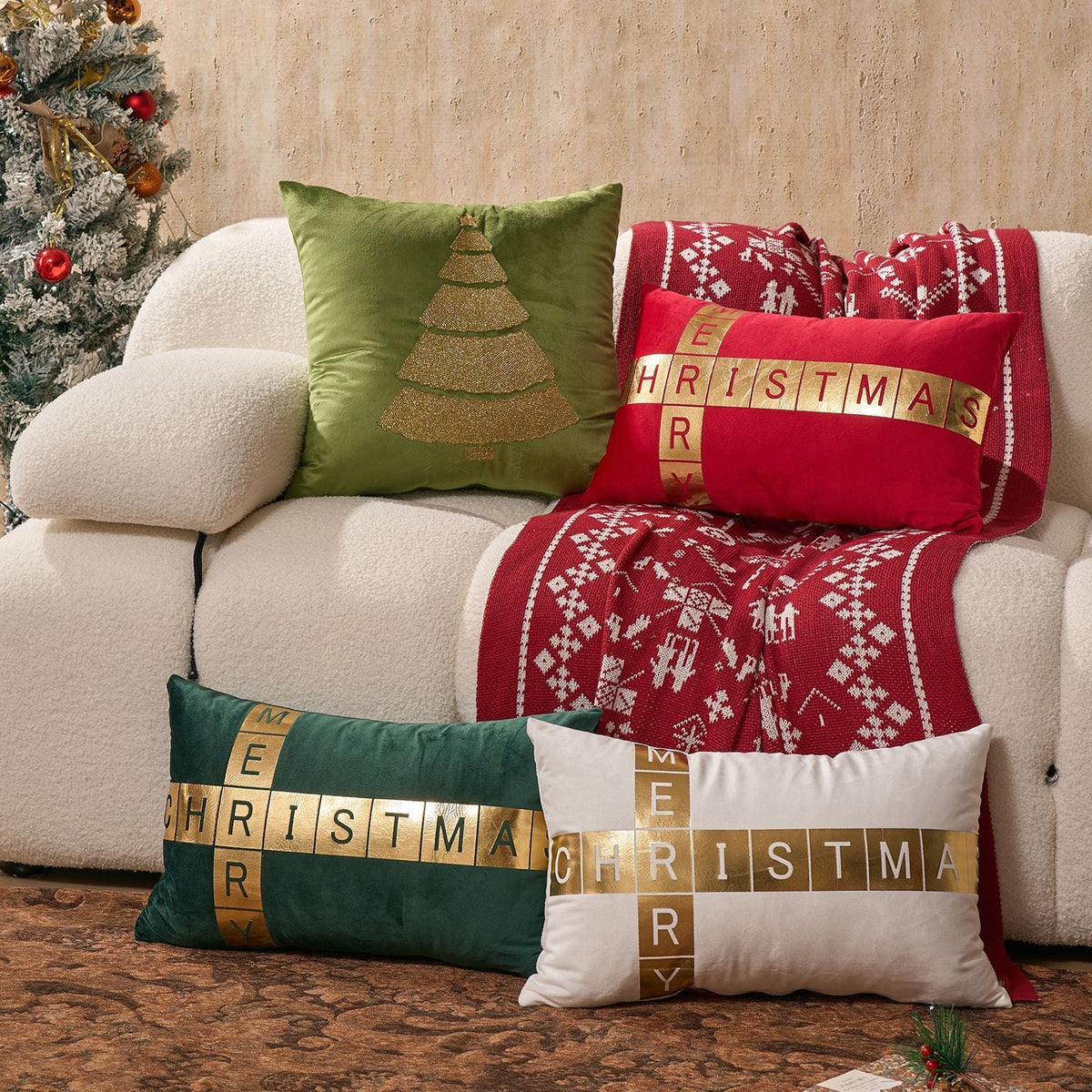 Lumbar Pillow Velvet Foil-Block Hidden Zipper