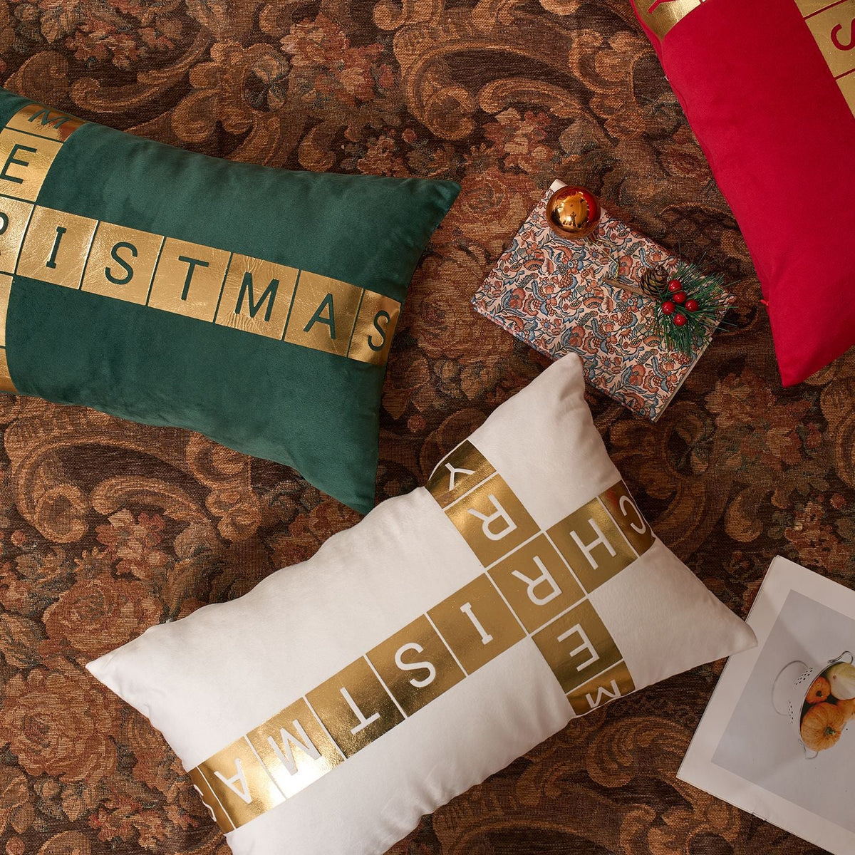 Lumbar Pillow Velvet Foil-Block Hidden Zipper