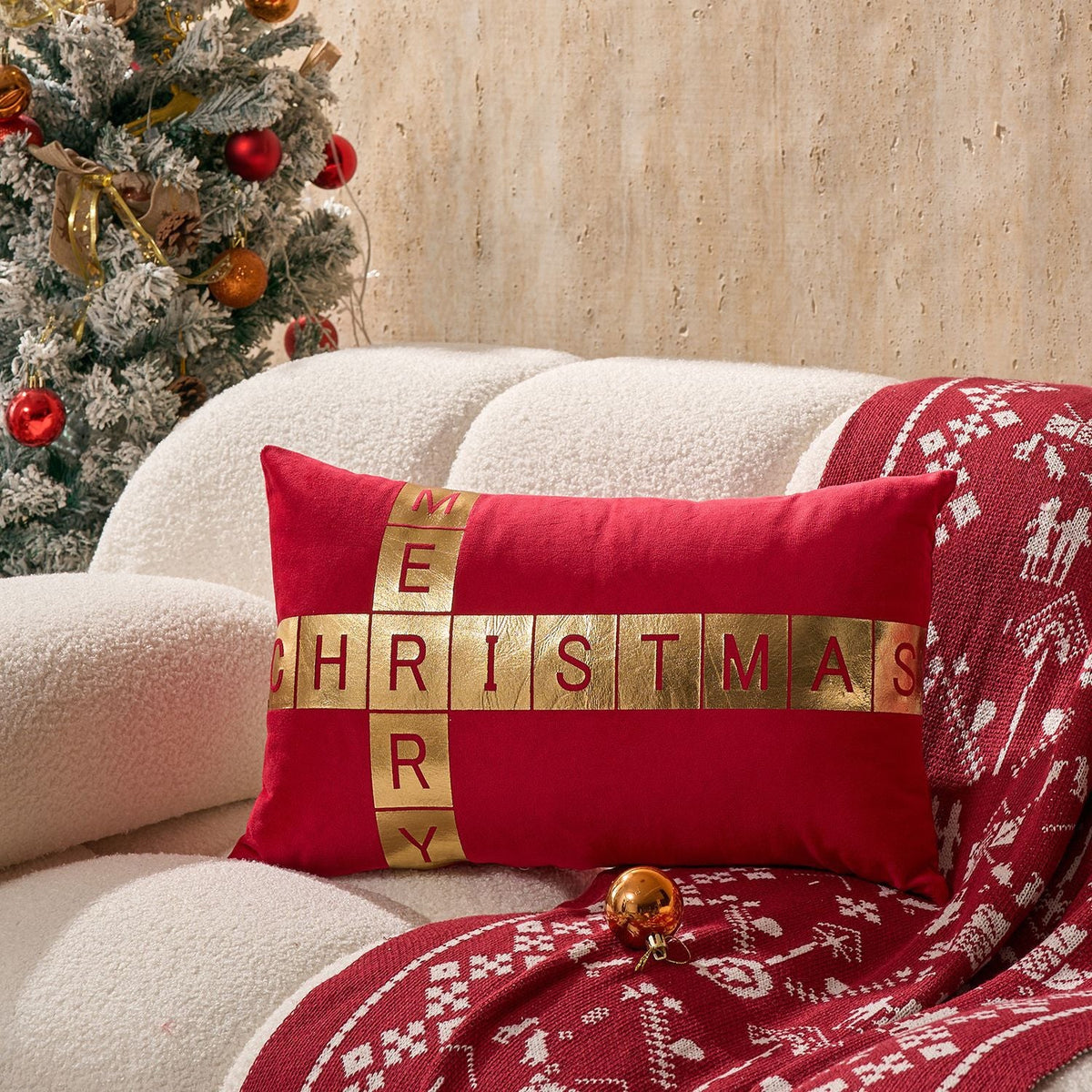 Lumbar Pillow Velvet Foil-Block Hidden Zipper