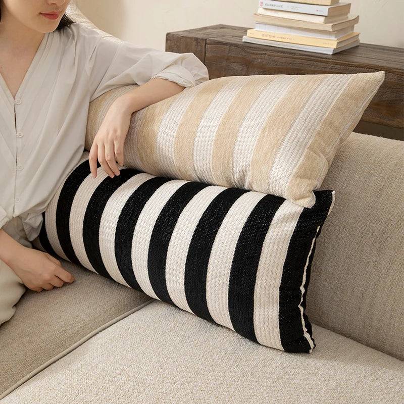 Lumbar Pillow Woven Striped Cover & Hypoallergenic Fill
