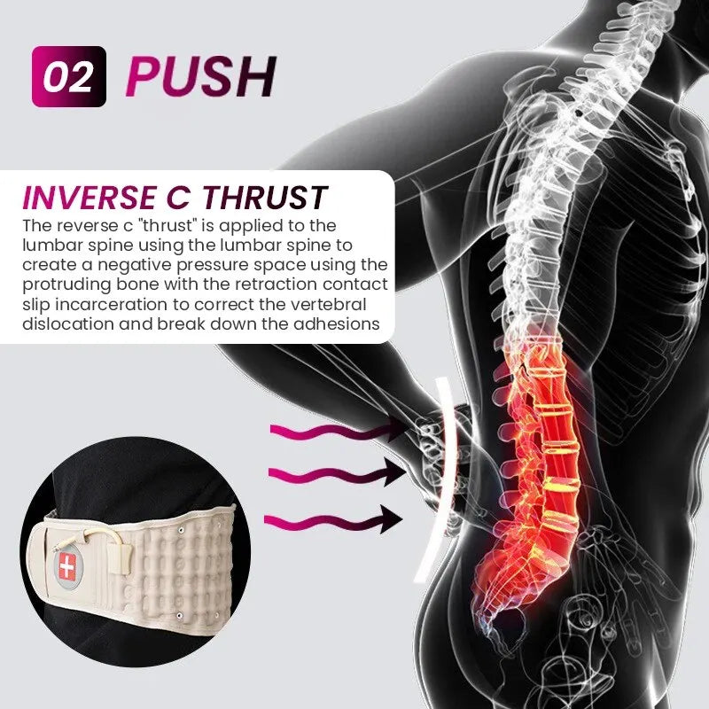 Lumbar Support Belt Inflatable Traction Heat & Vibration USB Rechargeable