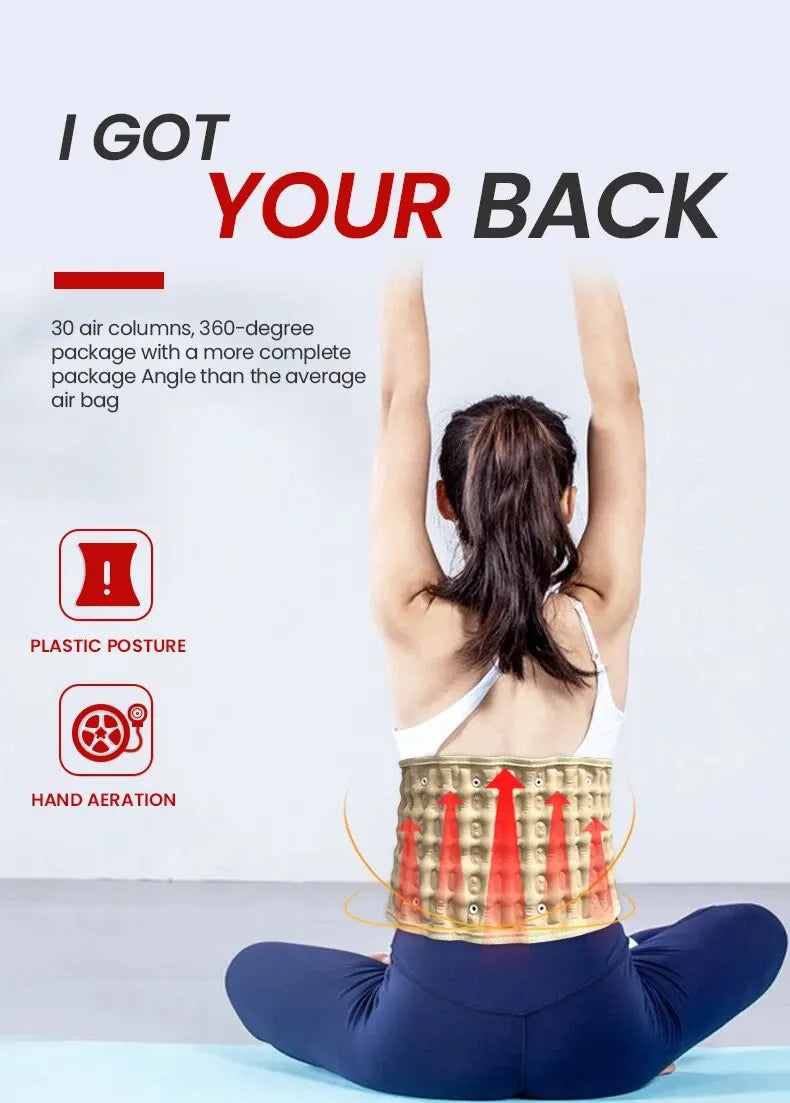 Lumbar Support Belt Inflatable Traction Heat & Vibration USB Rechargeable