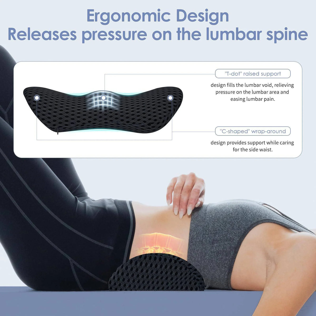 Lumbar Support Pillow Arc-Shaped Memory Foam Breathable Cover
