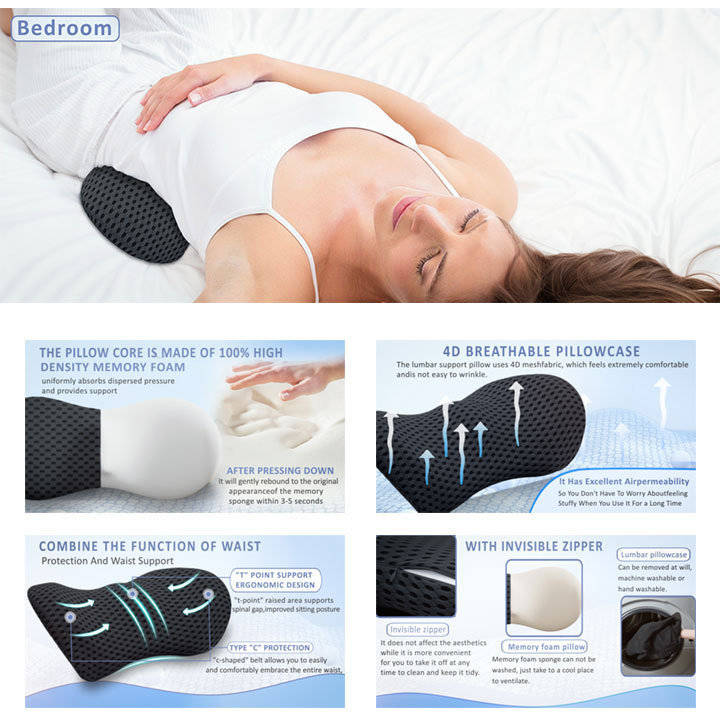 Lumbar Support Pillow Arc-Shaped Memory Foam Breathable Cover