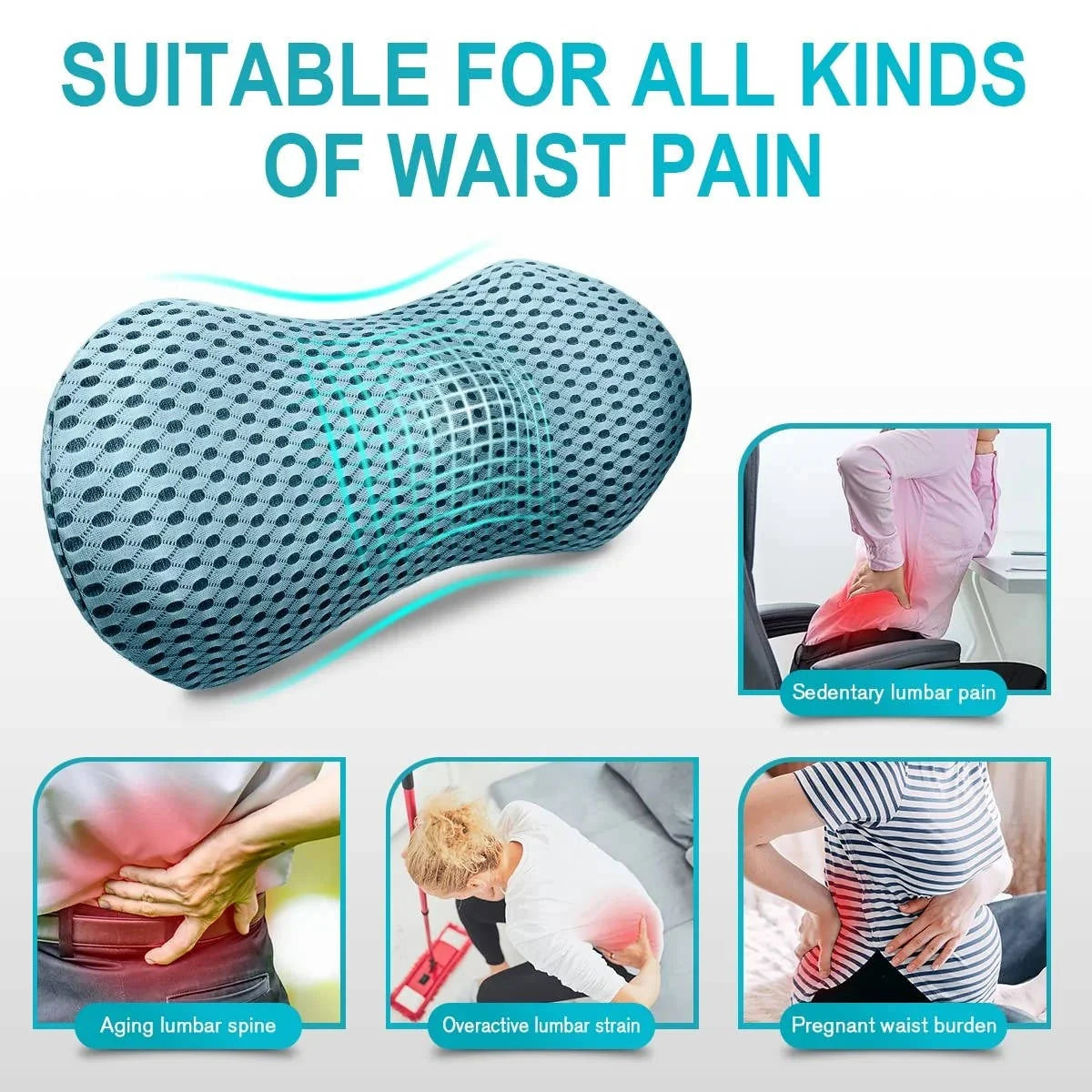 Lumbar Support Pillow Arc-Shaped Memory Foam Breathable Cover
