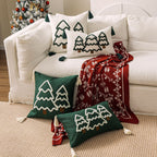 Lumbar Throw Pillow Chenille Embroidered Tassels Removable Cover