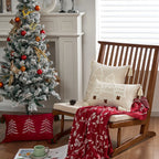 Lumbar Throw Pillow Chenille Embroidered Tassels Removable Cover
