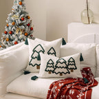Lumbar Throw Pillow Chenille Embroidered Tassels Removable Cover
