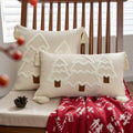 Lumbar Throw Pillow Chenille Embroidered Tassels Removable Cover