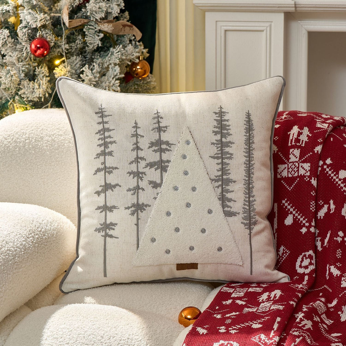 Lumbar Throw Pillow Tufted Chenille Lettering Piped Edge