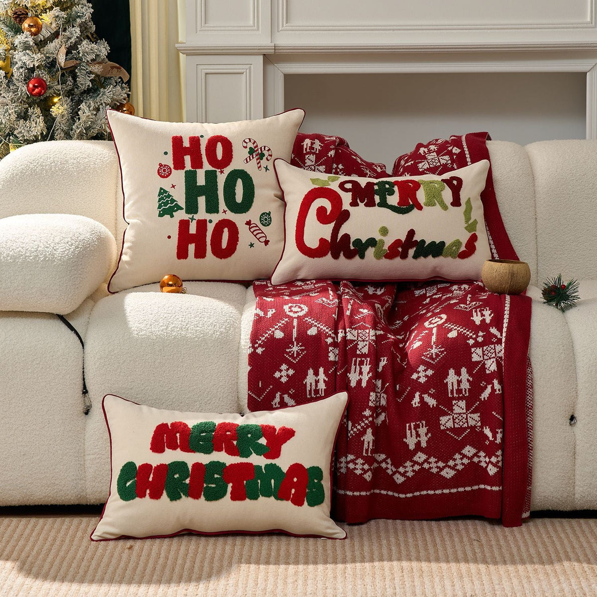 Lumbar Throw Pillow Tufted Chenille Lettering Piped Edge