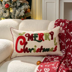 Lumbar Throw Pillow Tufted Chenille Lettering Piped Edge