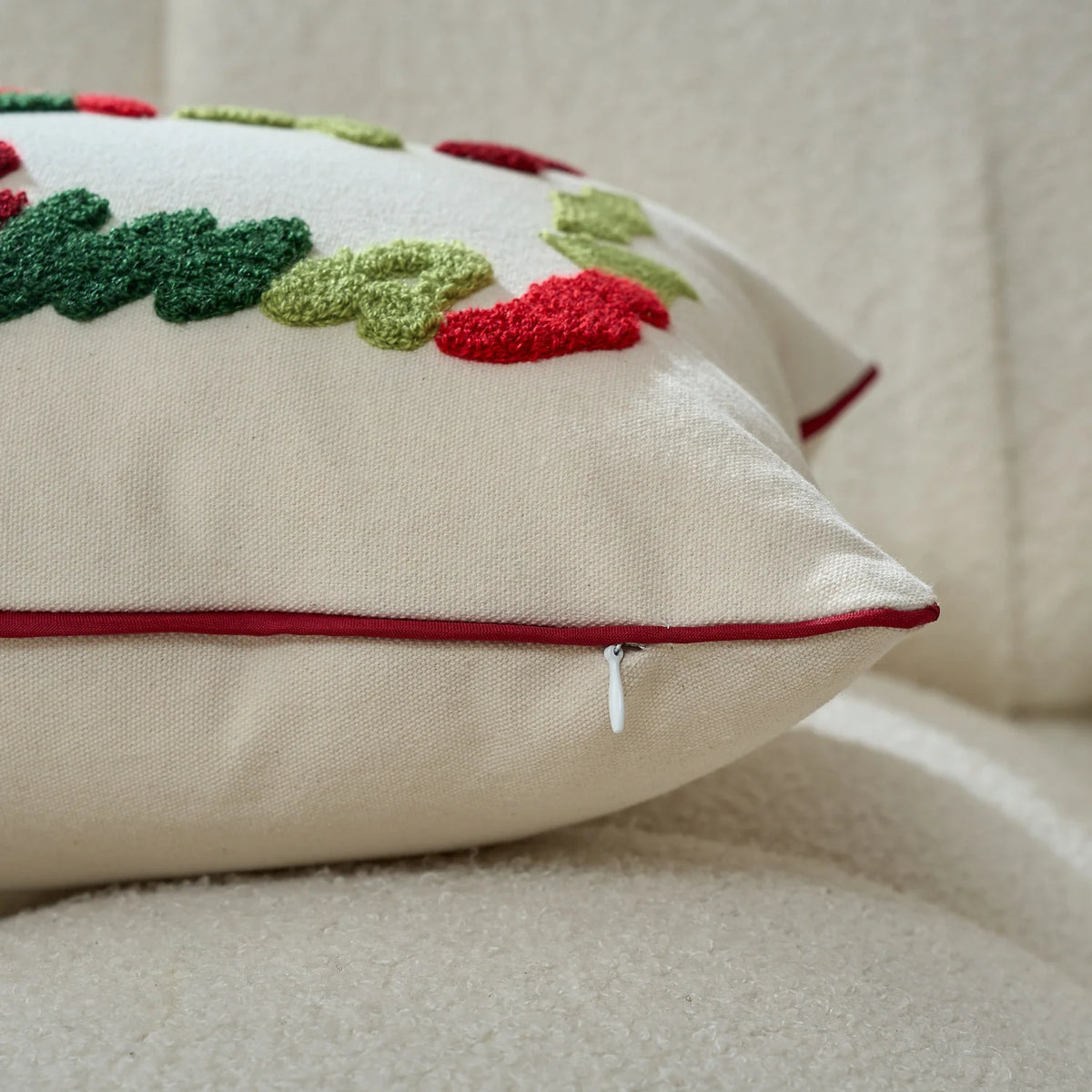 Lumbar Throw Pillow Tufted Chenille Lettering Piped Edge
