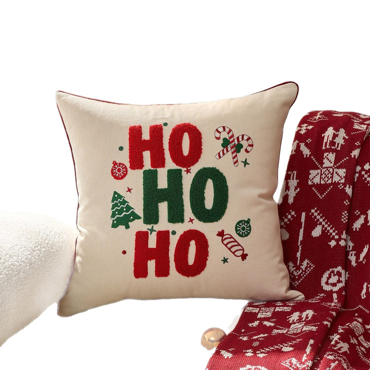 Lumbar Throw Pillow Tufted Chenille Lettering Piped Edge