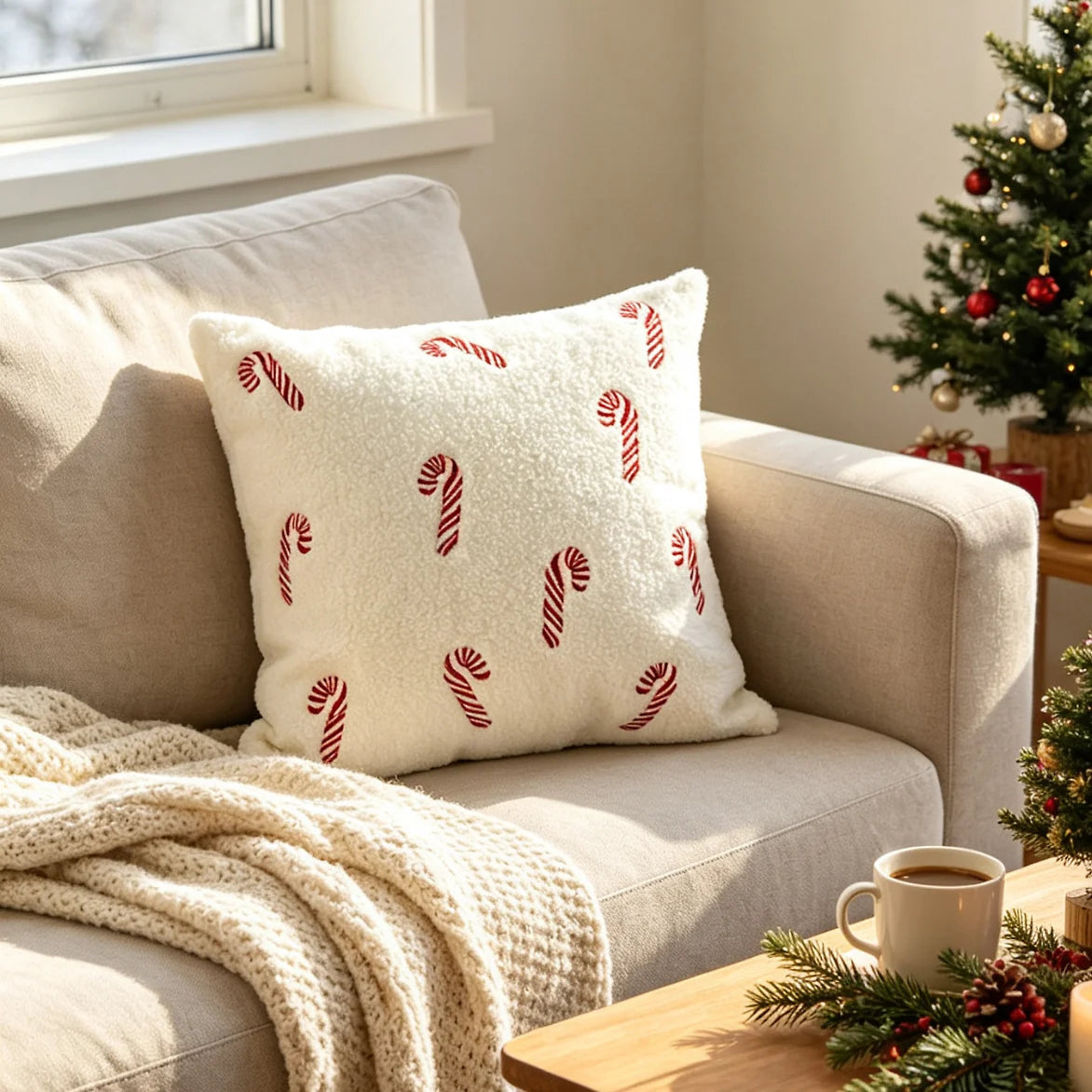 Lumbar Throw Pillow Tufted Chenille Lettering Piped Edge