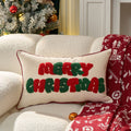 Lumbar Throw Pillow Tufted Chenille Lettering Piped Edge