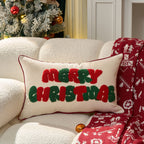 Lumbar Throw Pillow Tufted Chenille Lettering Piped Edge