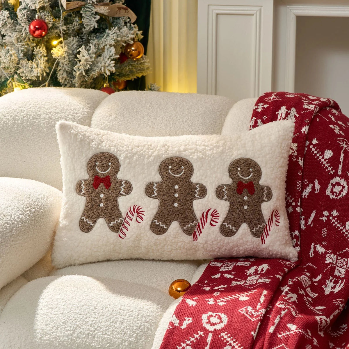 Lumbar Throw Pillow Tufted Chenille Lettering Piped Edge