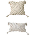 Lumbar Throw Pillow Woven Cotton Tufted Diamond Tassels