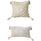 Lumbar Throw Pillow Woven Cotton Tufted Diamond Tassels