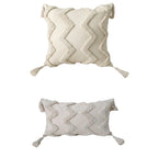 Lumbar Throw Pillow Woven Cotton Tufted Diamond Tassels