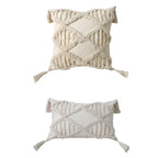Lumbar Throw Pillow Woven Cotton Tufted Diamond Tassels