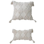 Lumbar Throw Pillow Woven Cotton Tufted Diamond Tassels
