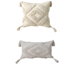 Lumbar Throw Pillow Woven Cotton Tufted Diamond Tassels