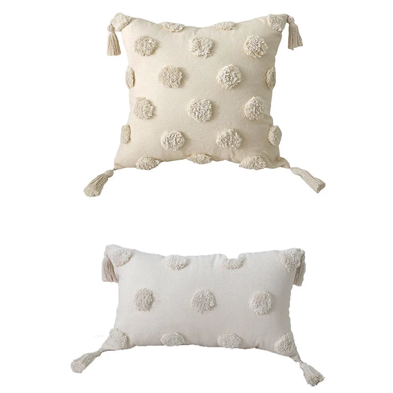 Lumbar Throw Pillow Woven Cotton Tufted Diamond Tassels