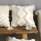 Lumbar Throw Pillow Woven Cotton Tufted Diamond Tassels