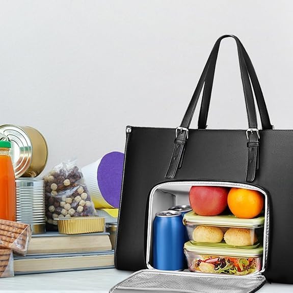 Lunch Tote Insulated Padded Laptop Sleeve Waterproof PU Leather