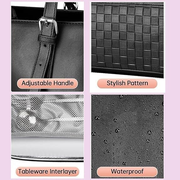Lunch Tote Insulated Padded Laptop Sleeve Waterproof PU Leather