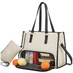 Lunch Tote Insulated Quilted Faux Leather Detachable Strap